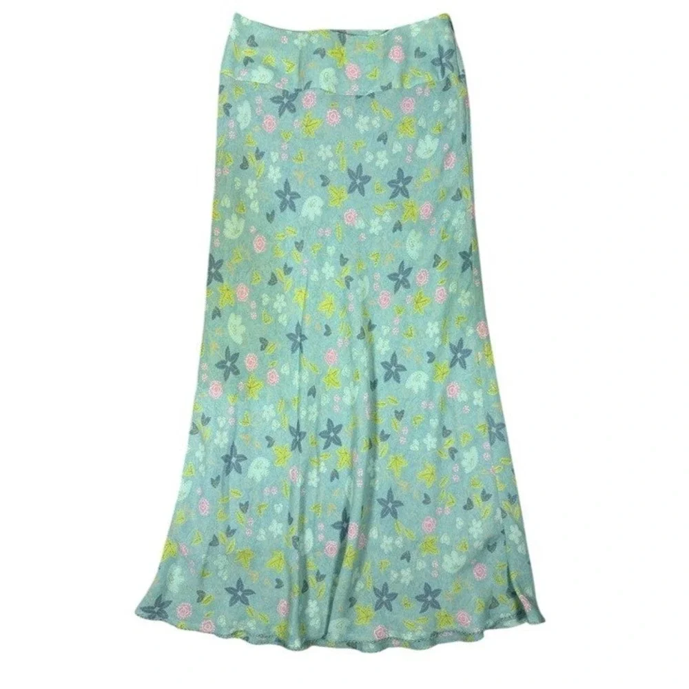 Sigrid Olsen Sport Petite Floral Midi Skirt Blue Pink‎ Green Scalloped Hem 2P